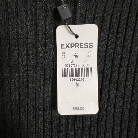 Express Black Ribbed Knit Long Sleeve Mock Neck Asymmetric Sweater Midi Dress M - Picture 12 of 13